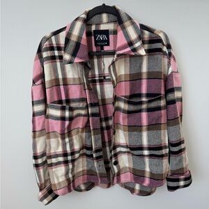 Zara pink plaid button up jacket